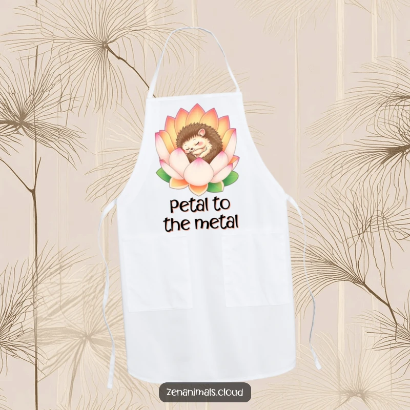 Funny Hedgehog Apron: A serene hedgehog sleeps within a lotus flower, bringing peaceful vibes to the kitchen and cooking.
