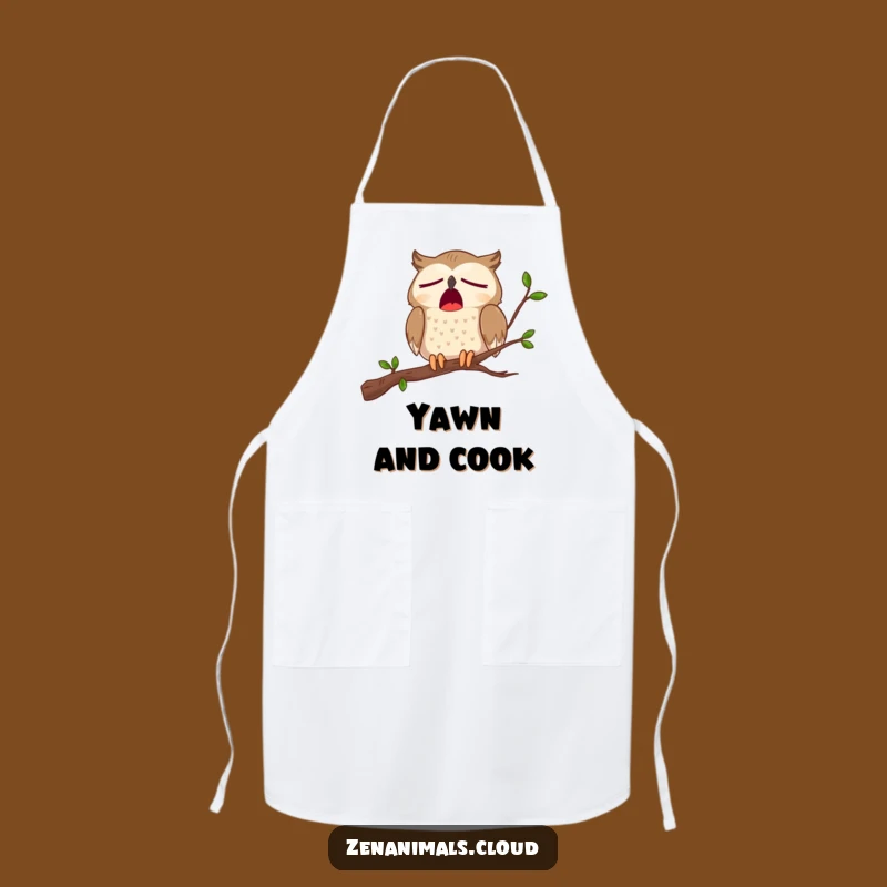 Funny Sleepy Owl Yawn Apron - Kitchen Humor for Tired Cooks, Comical Chef's Gift