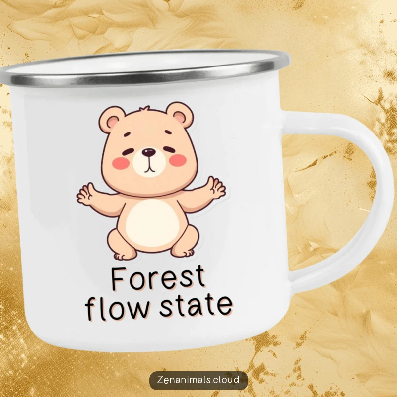 Funny Camping Mug featuring a determined bear in a yoga pose, designed for outdoor humor and durability.