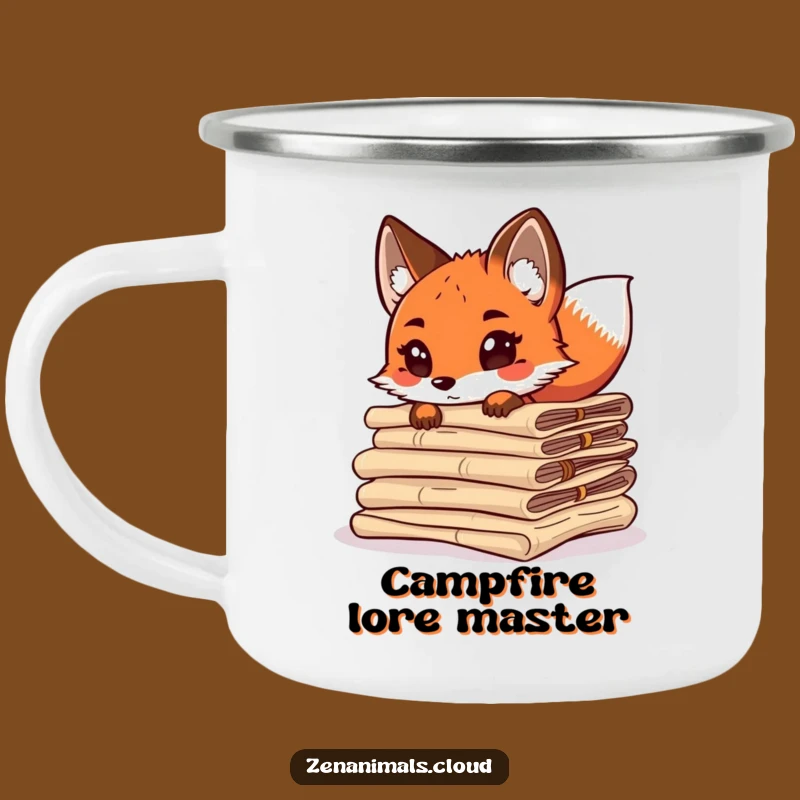 Funny Curious Fox Camping Mug - Enamel Scroll Fox Tail Wagging Cup