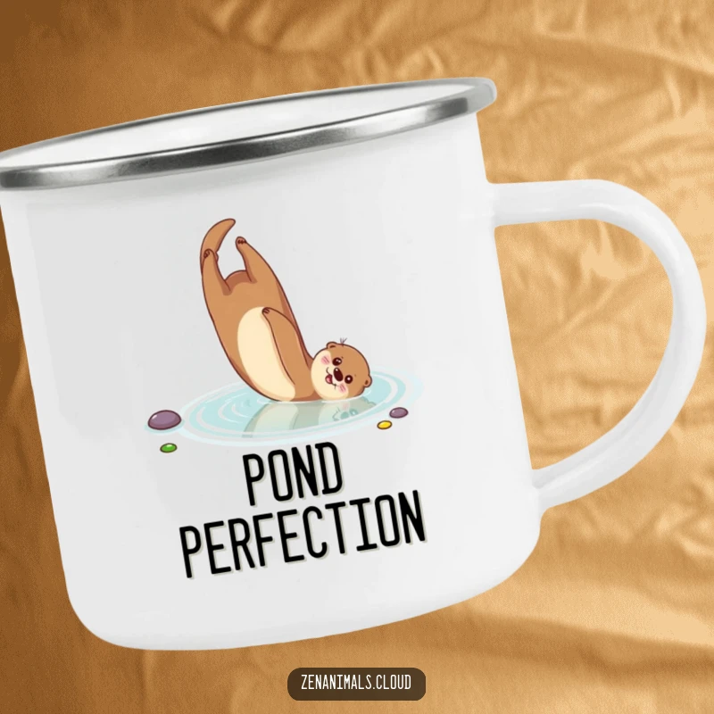 Funny Otter Camping Mug: A playful otter somersaults in a serene pond, ready for your outdoor escapades with a splash of fun.