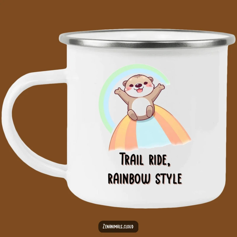 Funny Otter Rainbow Enamel Camping Mug - Joyful Outdoor Adventure Gift