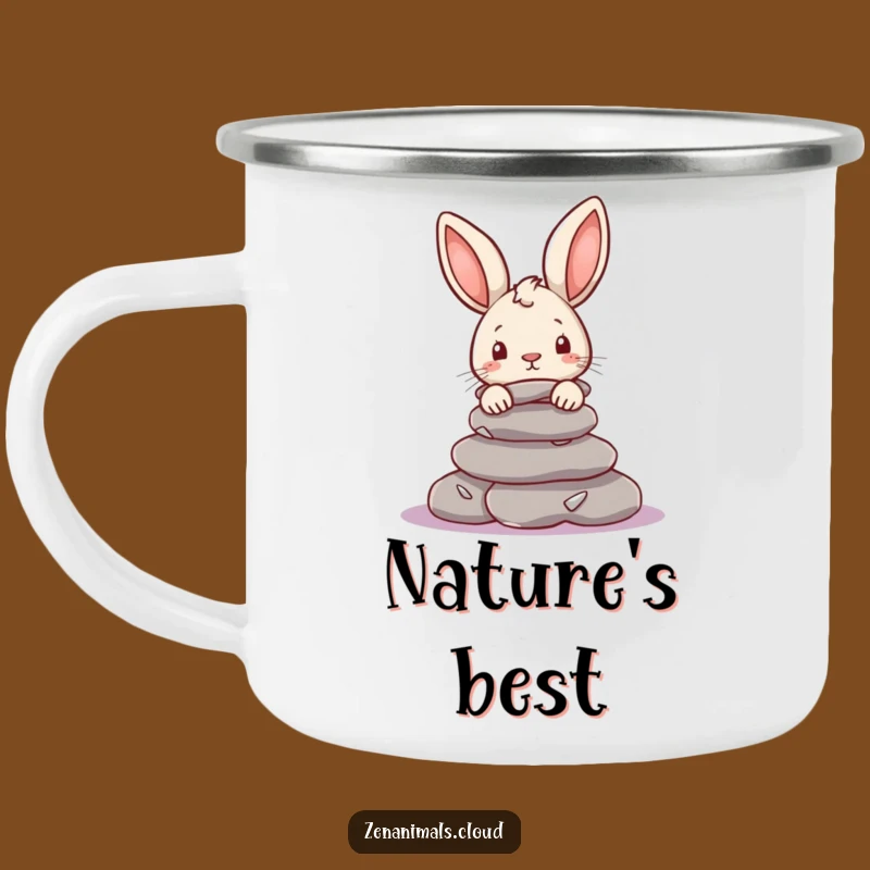 Funny Rabbit Camping Mug: Outdoor Adventures with Peeking Bunny on River Stones, Best Funny Gift