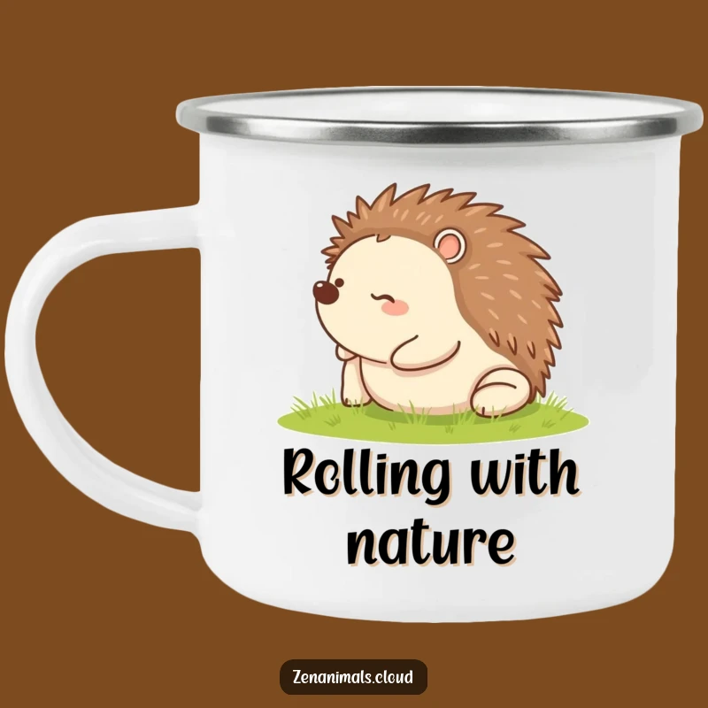 Funny Rolling Hedgehog Camping Mug: Adventure with Joy, Cute Animal Gift!
