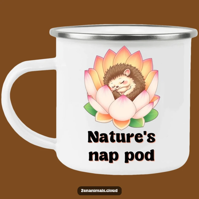 Funny Sleepy Hedgehog Lotus Enamel Camping Mug - Serene Outdoor Gift