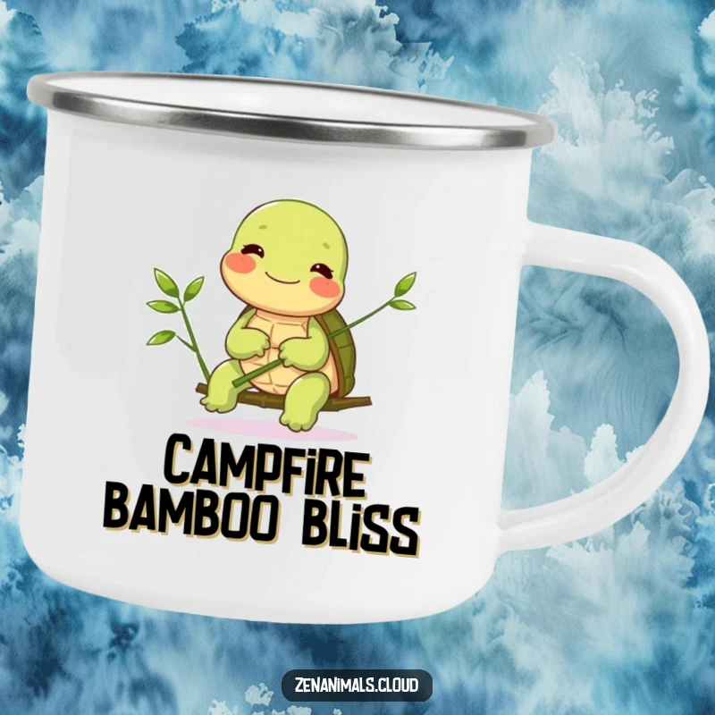 Funny Turtle Camping Mug: A giggling turtle balances bamboo, bringing slow humor and charm to your outdoor beverage enjoyment.