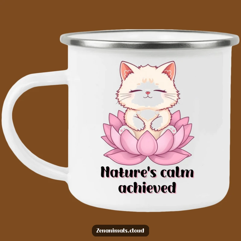 Funny Cat Meditation Camping Mug: Zen Kitty Enamel Cup, Outdoorsy Gift