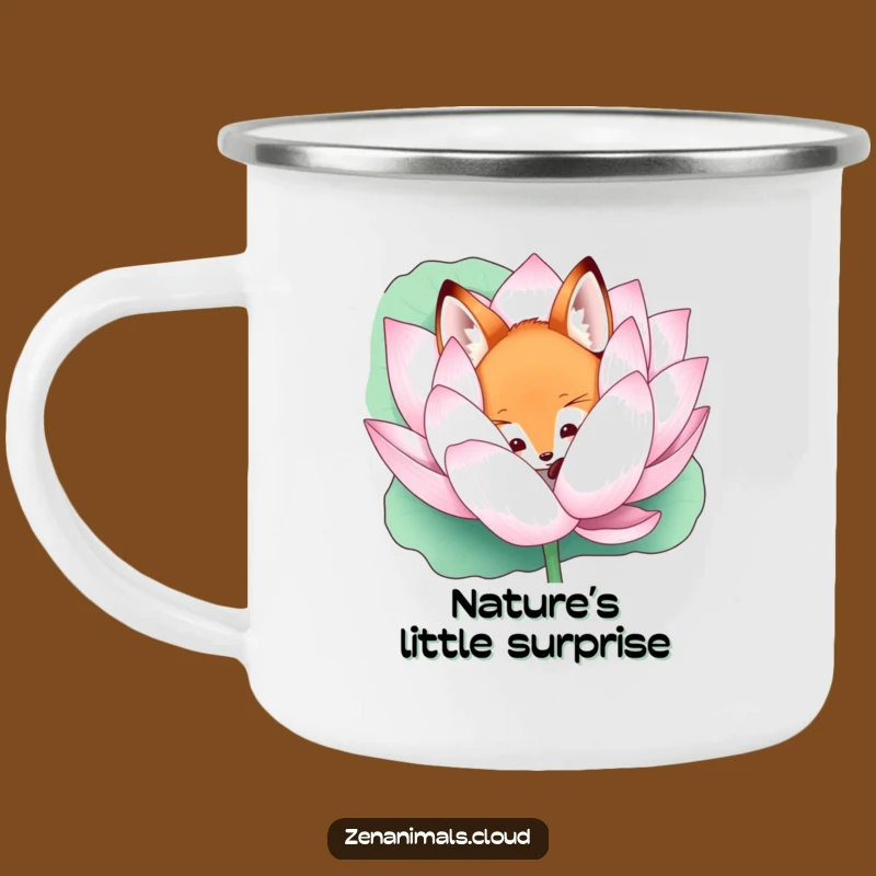 Funny Curious Fox Lotus Camping Mug: Outdoor Mystery Buddy, Perfect Funny Gift