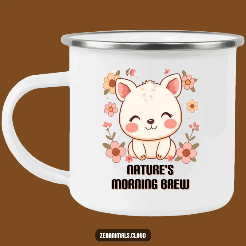 Durable Funny Happy Animal Camping Mug: Adventure with Floral Smiles