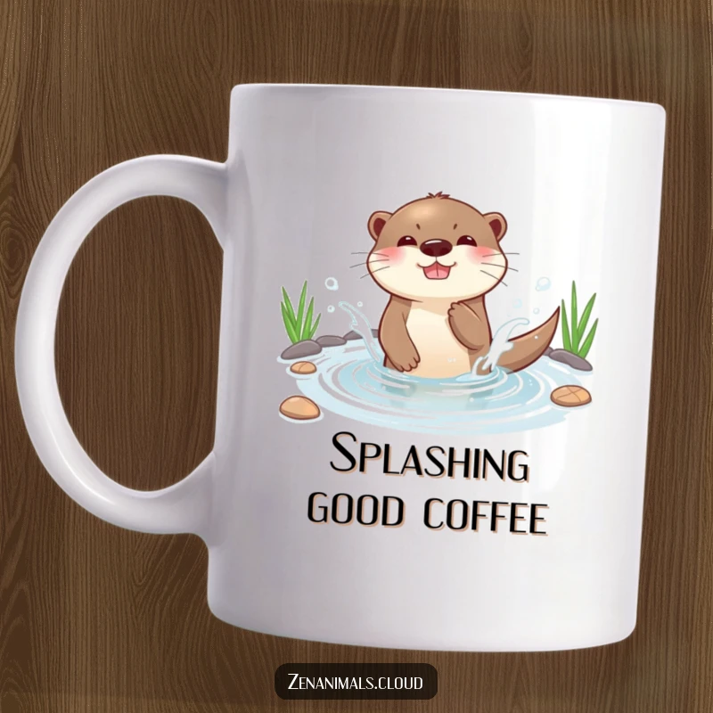 Funny playful otter splashing water in a serene pond with sheer glee, happy water creature.