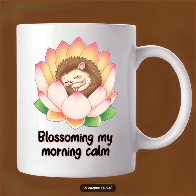 Funny Sleepy Hedgehog Lotus Mug - Serene Zen Gift for Calm Moments