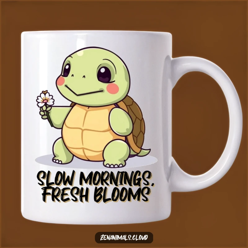 Funny Wise Turtle Mug: A Gentle Giant Offering a Tiny Flower, Perfect Funny Gift!