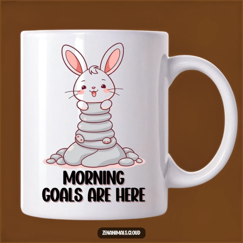 Funny Balancing Bunny Mug - Cheerful Pebble Stacking Feline Gift