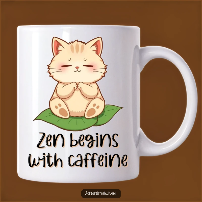 Funny Zen Cat Leaf Mug - Peaceful Fluffy Feline Meditation Gift