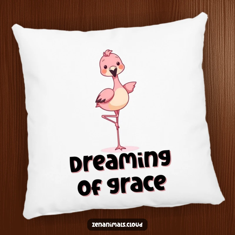 Funny animal balancing on one leg like a flamingo on a soft cushion.