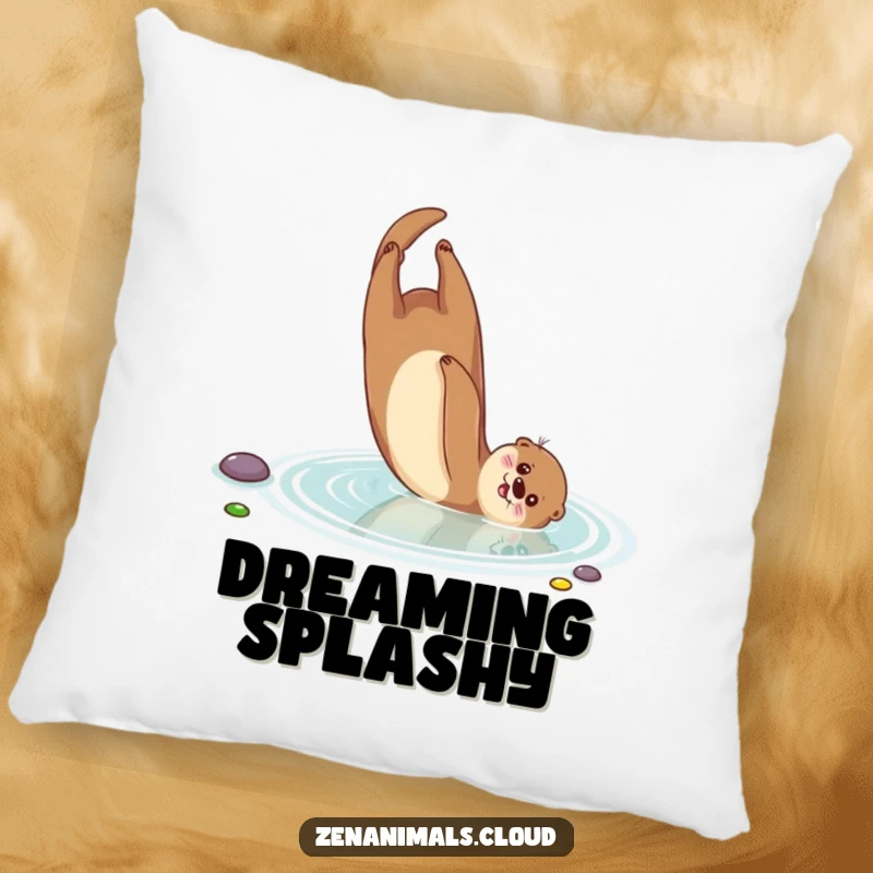 Funny Otter Pillow: A playful otter somersaults in a serene pond, offering comfort and a splash of aquatic charm.