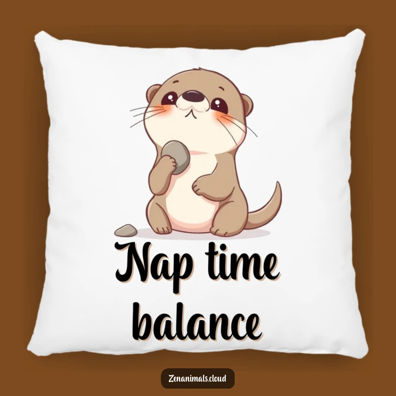 Funny Otter Balancing Pebble Pillow - Cozy Humorous Accent for Happy Homes
