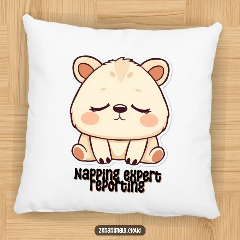 Funny animal breathing deeply with eyes closed on a soft cushion, humorous pillow.