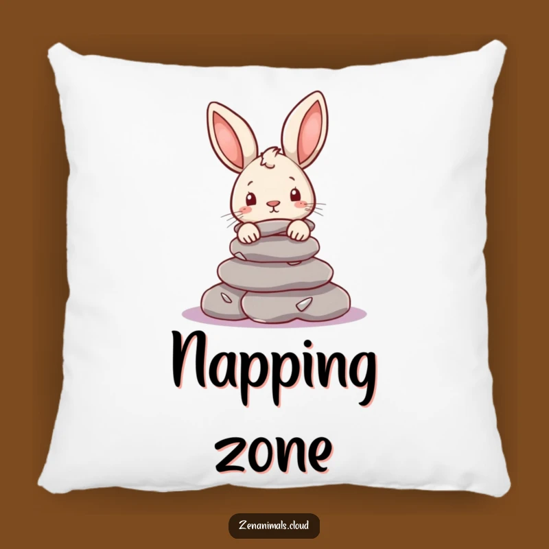 Funny Rabbit Pillow: Soft Peeking Bunny on River Stones, Comfy Funny Gift Decor