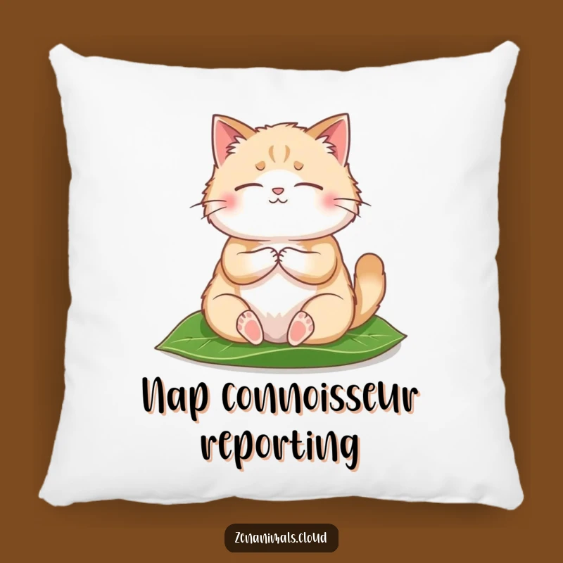 Funny Meditating Cat Pillow: Cozy Fluffy Zen Leaf Cushion, Hilarious Home Decor Gift