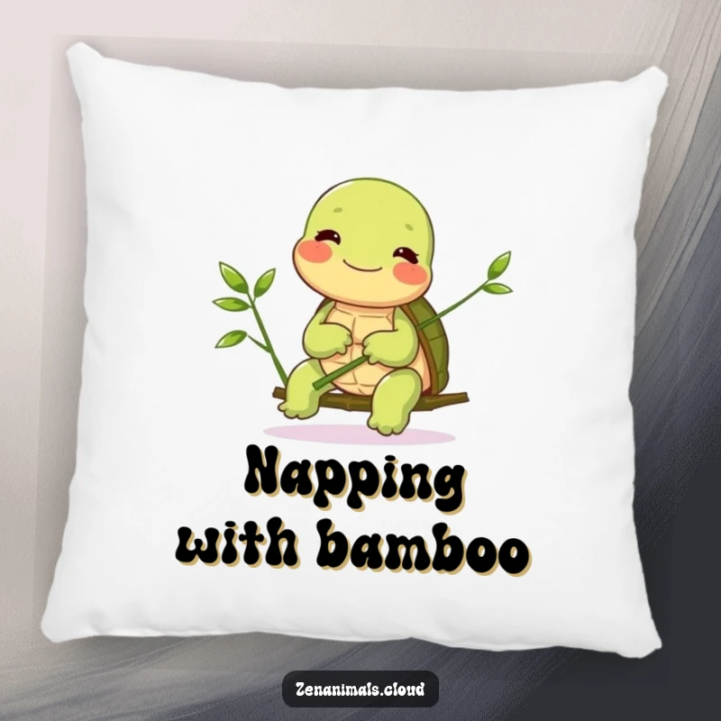 Funny Turtle Pillow: A giggling turtle balances bamboo, bringing comfort, gentle humor, and a sense of slow, steady joy to any living space.