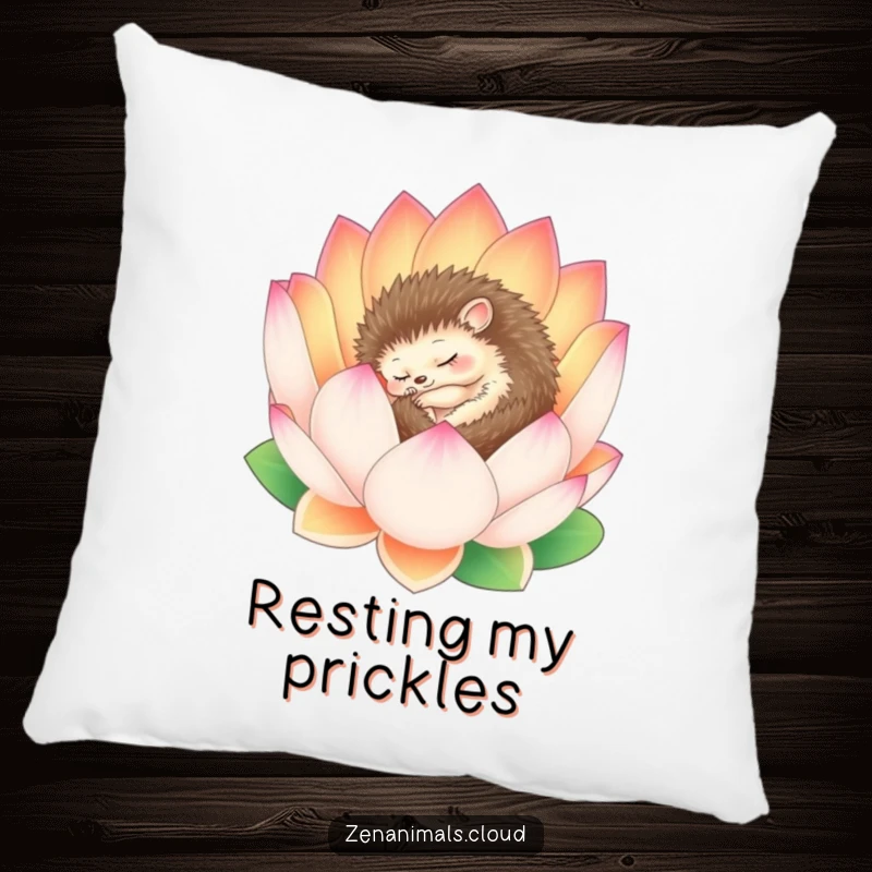 Funny Hedgehog Pillow: A sleepy hedgehog is peacefully curled within a serene lotus flower, offering ultimate comfort and calm.