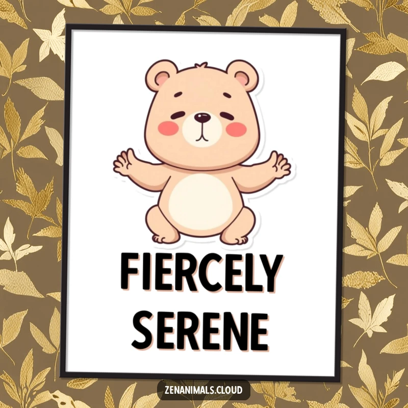 Funny Digital Art Print of a determined bear in a yoga pose, offering instant humorous inspiration.