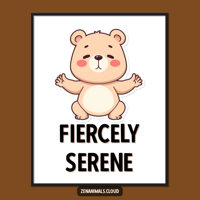 Funny Bear Yoga Digital Print: Determined Yogi Art, Instant Humorous Decor Gift