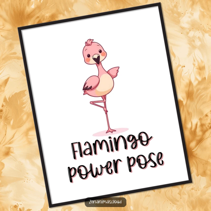 Funny animal balancing on one leg like a flamingo, a downloadable digital art print.