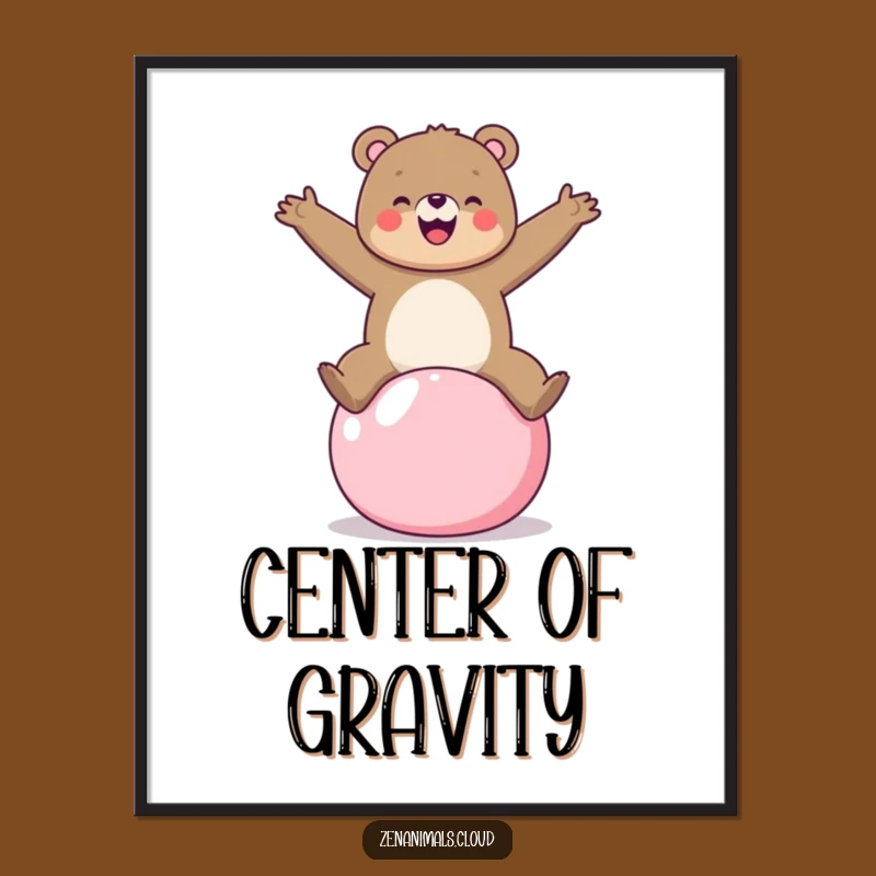 Funny Bear Yoga Ball Digital Print: Cheerful Fitness Art, Instant Decor Gift