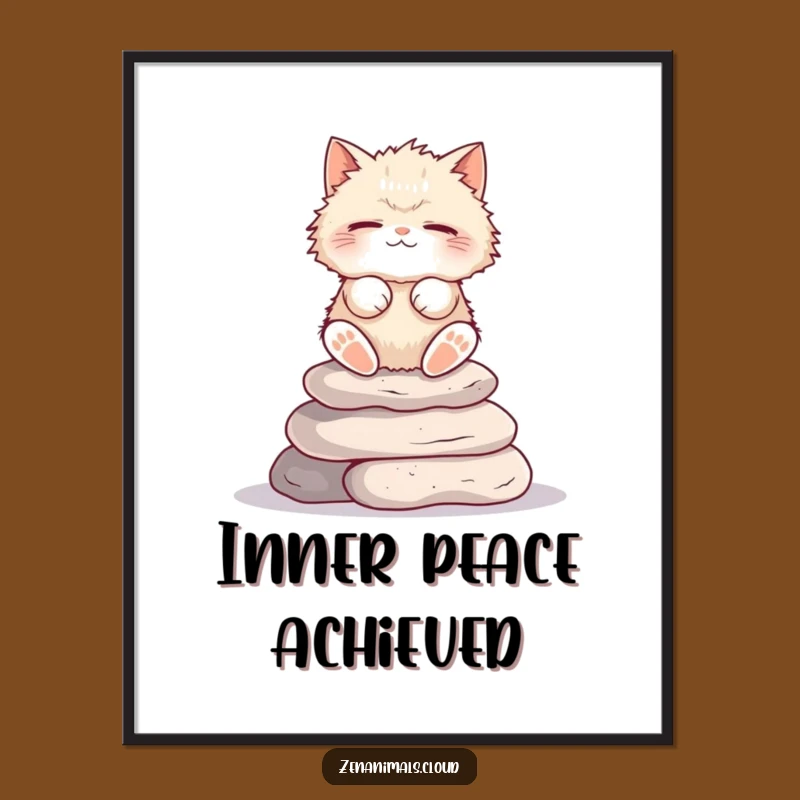 Funny Cat Meditation Digital Art: Peaceful Feline Printable Decor