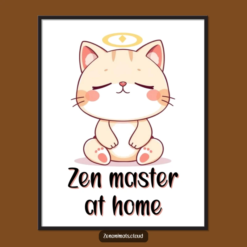 Funny Cat Meditation Digital Art Print: Feline Zen Artwork for Instant Download
