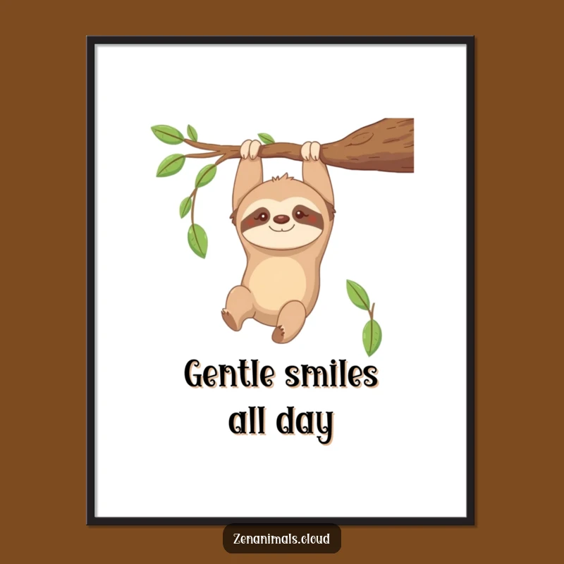 Funny Contented Sloth Digital Art: Relaxed Printable for Calm Spaces
