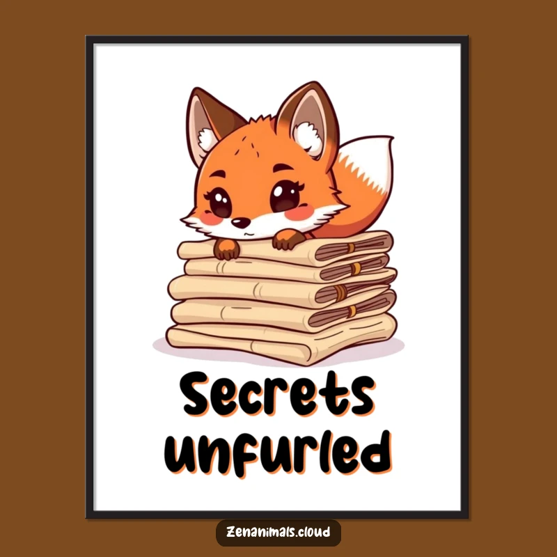 Funny Curious Fox Digital Art - Printable Scroll Fox Tail Wagging Wall Decor