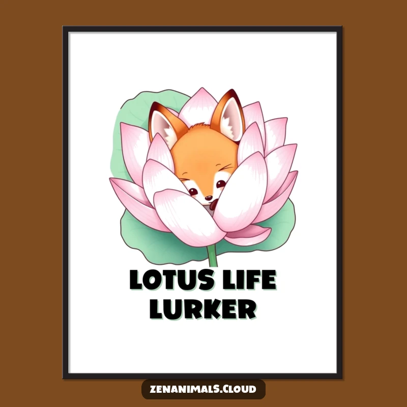 Funny Curious Fox Lotus Digital Print: Mystical Art, Instant Decor Gift