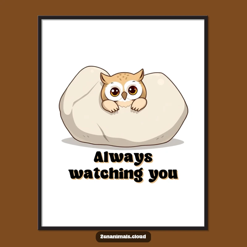 Funny Curious Owl Digital Art: Printable Peeking Decor, Instant Wise Gift