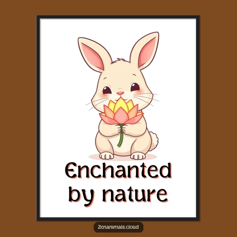 Funny Curious Rabbit Digital Art: Enchanting Lotus Printable Decor