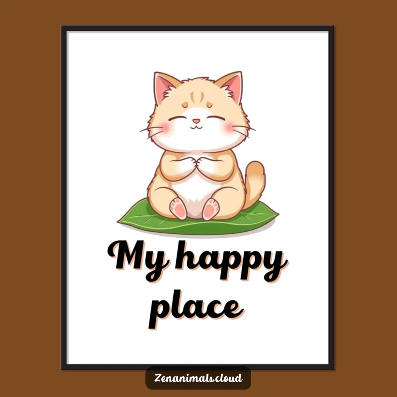 Funny Meditating Cat Digital Print: Fluffy Zen Leaf Art, Instant Humorous Wall Decor Gift