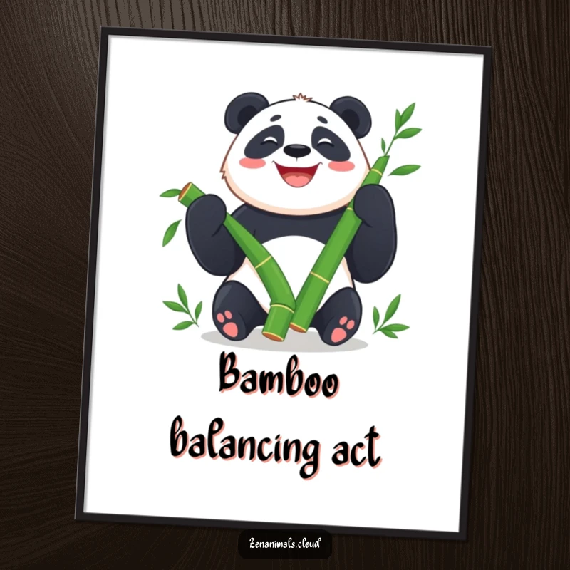 Funny Panda Digital Art Print: Happy panda juggling bamboo shoots with a wide grin, a humorous printable.