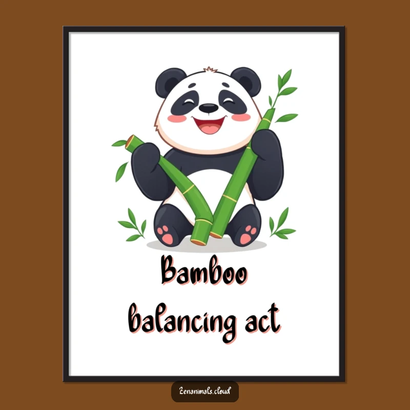 Funny Panda Juggling Digital Art: Cheerful Bamboo Bear Printable