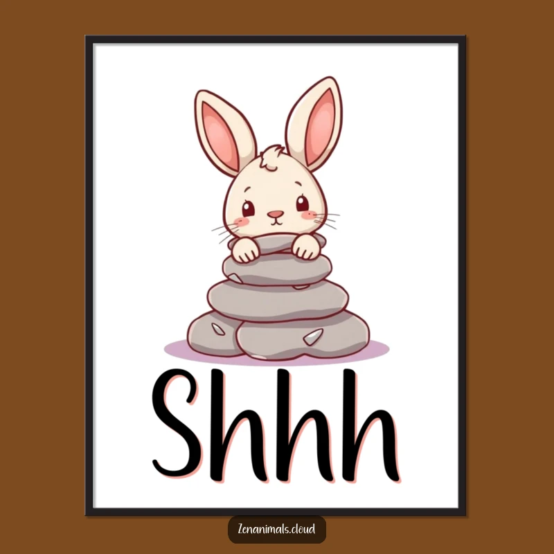 Funny Rabbit Digital Art: Printable Peeking Bunny on River Stones, Instant Funny Gift Download