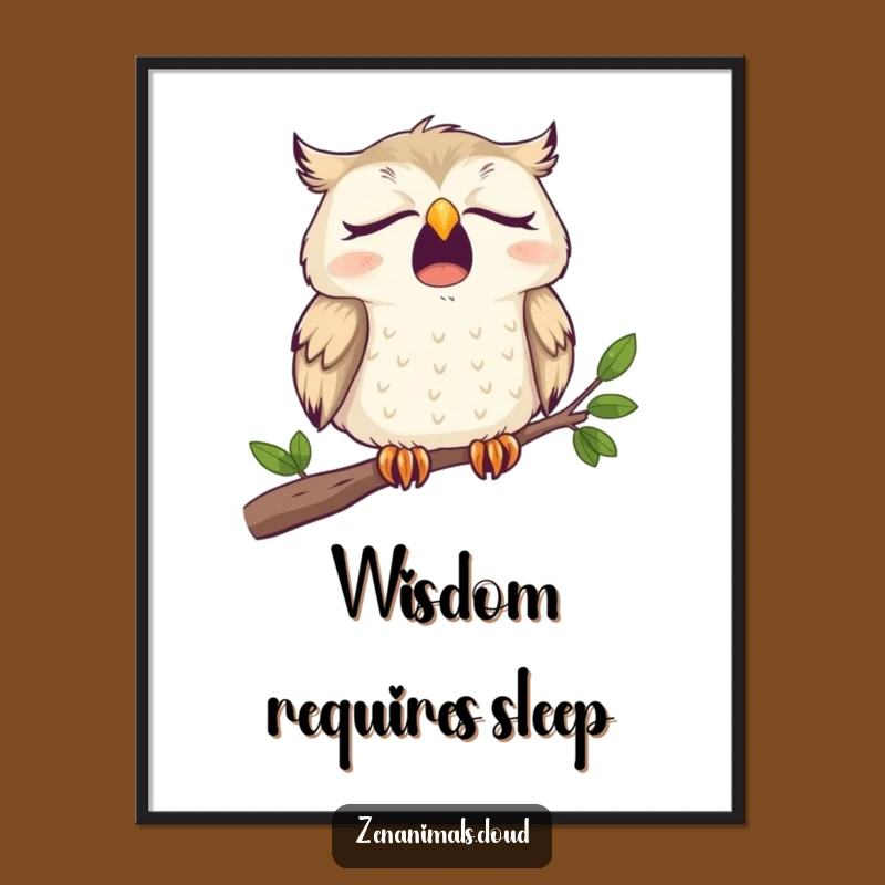 Funny Sleepy Owl Digital Print: Wide Yawn Branch Art, Instant Humorous Decor Gift