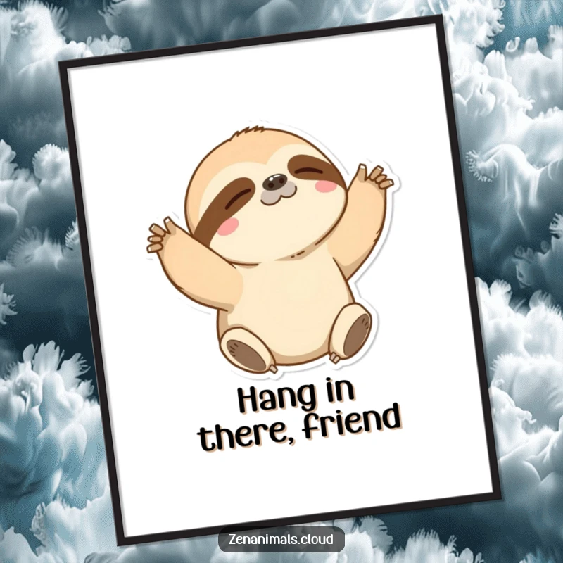 Funny Sloth Digital Art Print: A humorous illustration of a sloth slowly stretching its arms, ready for instant download and display.
