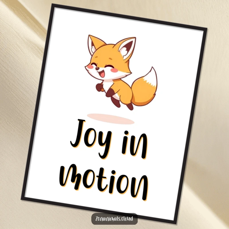 Funny Digital Art Print of a giggling fox chasing its tail in a circle, offering instant humorous decor.