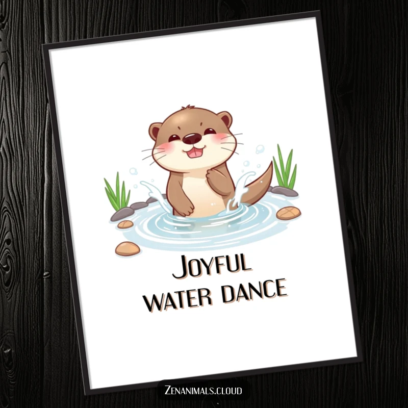 Funny playful otter splashing water in a serene pond with full glee, high-quality printable art.