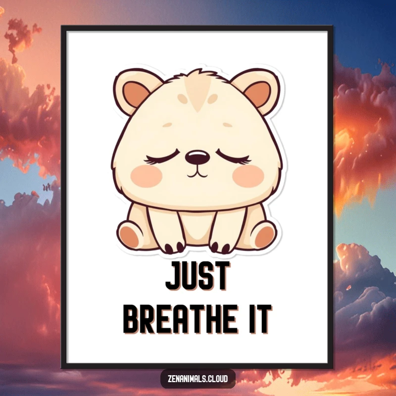 Funny peaceful animal breathing deeply with eyes closed, a downloadable digital art print.