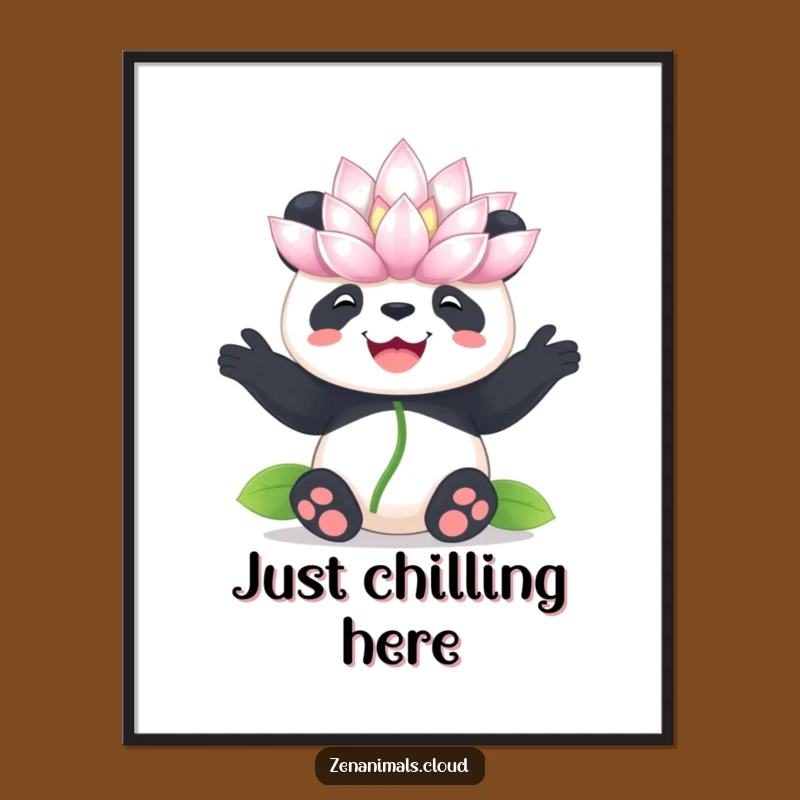 Funny Panda Lotus Digital Art Print: Joyful Balance Artwork for Instant Download