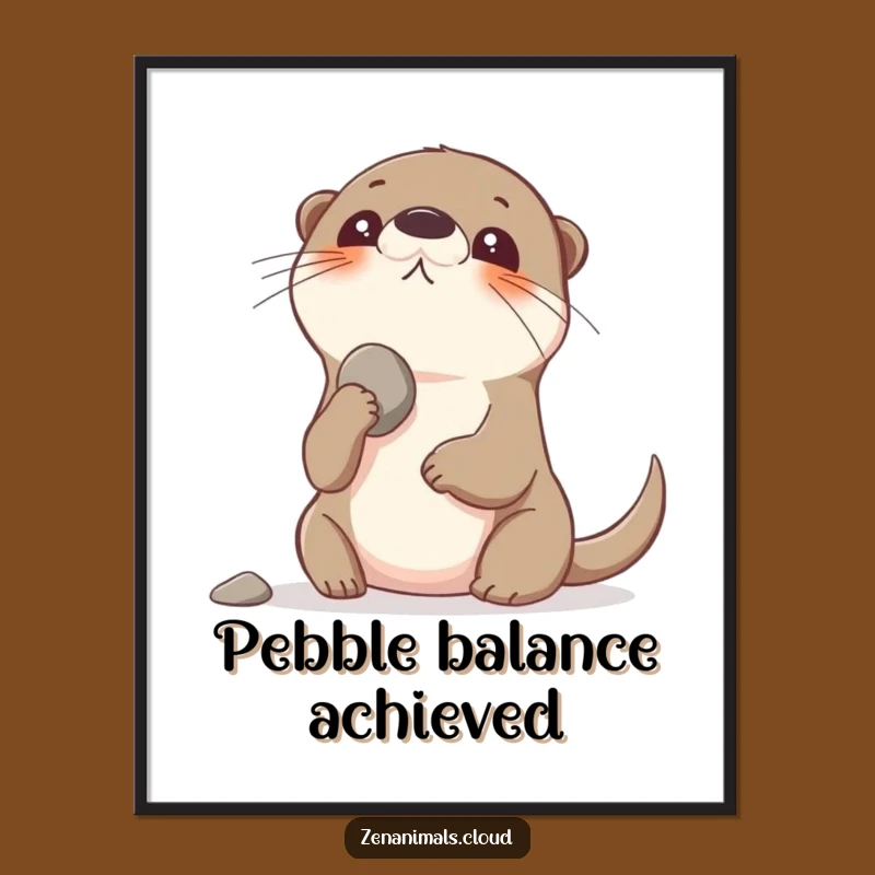 Funny Otter Balancing Pebble Digital Art - Humorous Download for Instant Joy