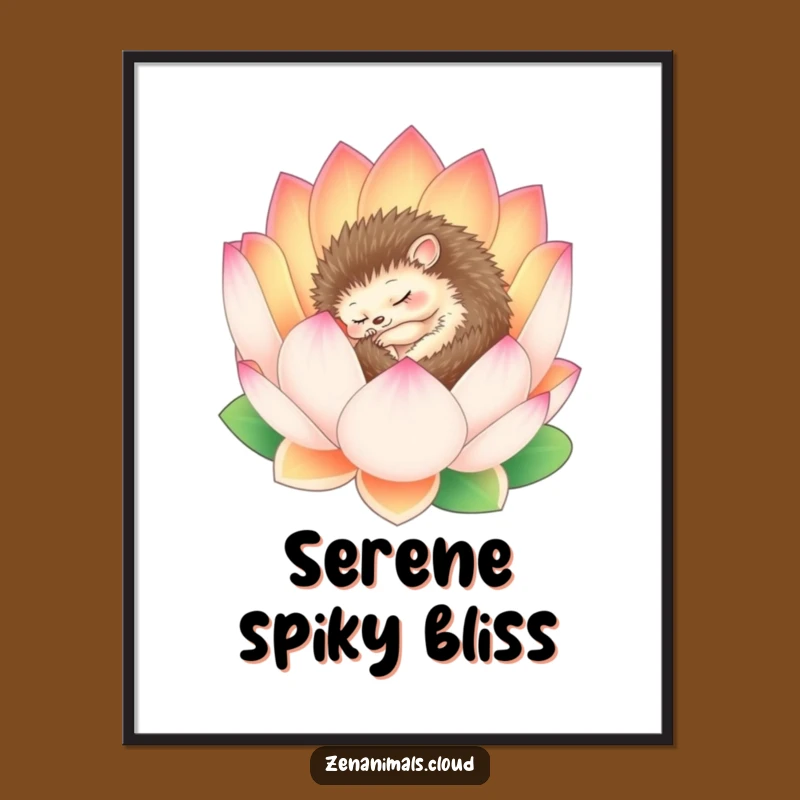 Funny Sleepy Hedgehog Lotus Digital Print - Serene Art for Instant Calm