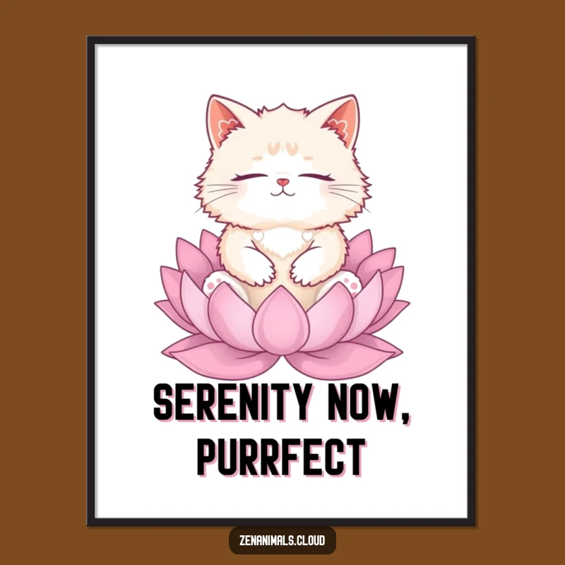 Funny Cat Meditation Digital Art: Zen Kitty Print, Peaceful Home Decor Gift